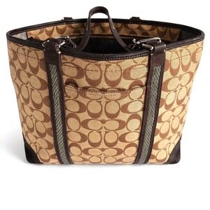 Iconic Coach Signature Jacquard Gallery Tote Metallic Stripe Suede Trim 8K52